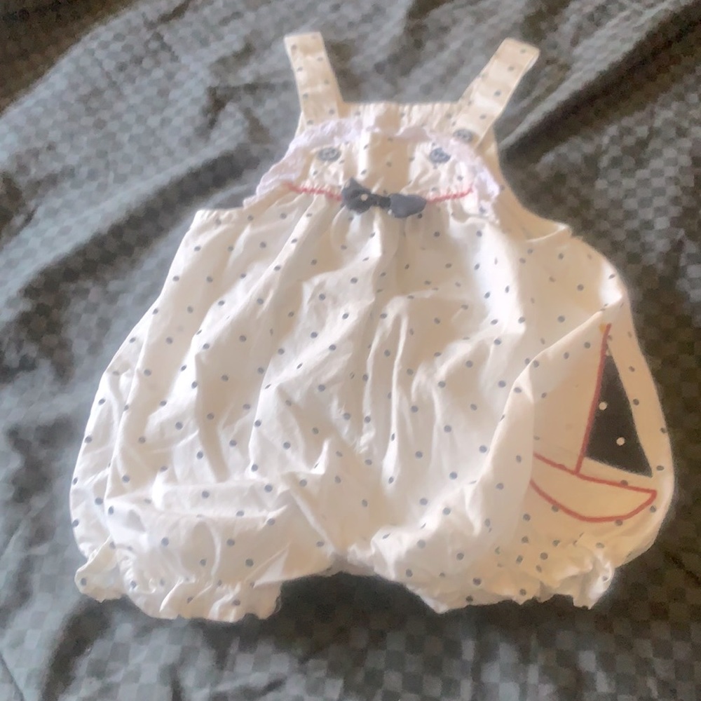 Sailor Jumpsuit White and Blue Polkadots. Size 18M